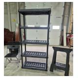 70"x 35"x 17" Shelf, sawhorse, & two chairs