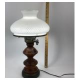Hobnail Milk Glass Table Lamp With Wood Base