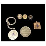 Masonic jewelry, medal, keychain, lapel pins