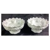 (2) Fenton Hobnail Milk Glass Candle Holders 6.5"