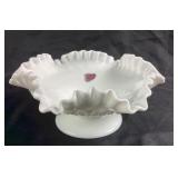 Fenton Milk Glass Hobnail Ruffled Bowl 8"