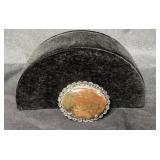 Silver tone & natural agate brooch