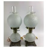 Marbled Glass Electric Table Lamps w/ Metal Base