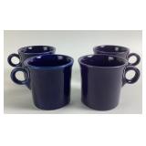 (4) Fiesta Plum, Cobalt Ceramic Coffee Mugs