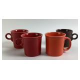 (4) Fiesta Ceramic Coffee Mugs in Red, Orange, Bro