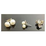 (3) sterling earrings - pearl & white stones.