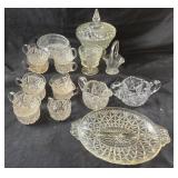 Pressed Glass Bowls, Cups, Platters, Sugar Dishes