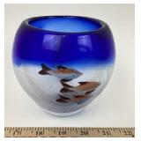 Aquatic Fish Art Glass Round Vase