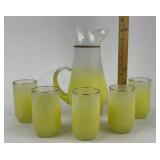 MCM Yellow Frosted Glass Pitcher With Tumblers