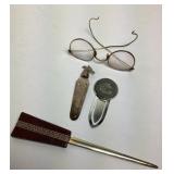 Vintage Collection Glasses, Metal Book Marks, &