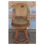 Rattan Bamboo Bar Stool With Worn Caning