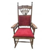 Wood Rocking Chair With Red Velevet Upholstery