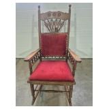 Wood Rocking Chair With Red Velevet Upholstery