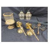Glass, Brass Candleholders, Pedestal Stand