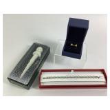 NIB Genuine Crystal Silver Tone Bracelet, Black