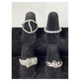 (3) sterling & white stone rings, sizes 6.5 (3) &