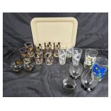 MCM Glassware With Tray, Floral, Animal & Brewery