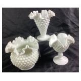 (3) Hobnail Milk Glass Vases