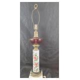 Floral Hand-Painted Glass Lamp With Marble Base