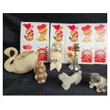 Ceramic Figurines, Brass Bell, Stickers