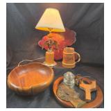 Michelob Beer Stein, Clock, Wood Bowl, Lamp