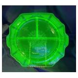 Green Uranium Glass Divided Serving Dish