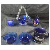 Cobalt Blue Glassware With Decorative Basket