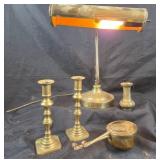 Brass Table Lamp, Candle Holders, Vase, Pot