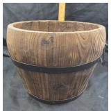 Wooden Bucket With Metal Bands and Handles