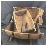 Wooden Barrel-Shaped Planters With Metal Bands