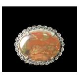 Silver tone & natural agate brooch