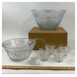 Pressed Glass Punch Bowl Set With Cups