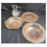 Pressed Glass Bowls, Floral Pitcher, Amber Dish