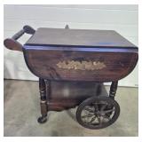 Wood Tea Cart Drop Leafs With Painted Design