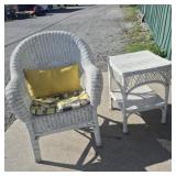 Wicker Chair With Pads & Square 2 Tier Side Table