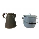Federal Glas-Ware Enamel Pot, Metal Pitcher