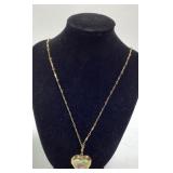 Gold tone necklace porcelain heart rose locket