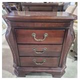 Wood Nightstand 3 Drawer & Ornate Carving 16 in.