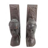 Vintage African Wooden Bookends Man & Woman