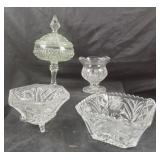Cut Glass Bowls, Covered Dish, Pedestal Vase
