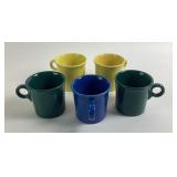 (5) Fiesta Ceramic Mugs in Yellow, Green, Blue