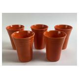 (5) Fiesta Orange Ceramic Tumblers 4.5"