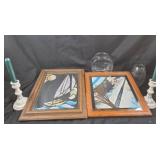 Norm Klumpstra Mirror Paintings, Candlesticks, Gla