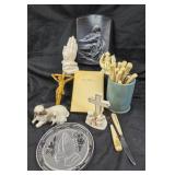 Religious Items With Bible, Figurines, Utensils