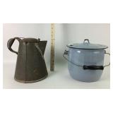 Federal Glas-Ware Enamel Pot, Metal Pitcher