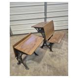 Cast iron And Wood School Desks (2) Larger One