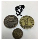 Vintage Military Tokens & Iron On Skunk Patch -