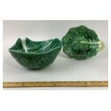 Portuguese Green Majolica Leaf Bowls
