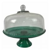 Anchor Hocking Wexford Teal Cake Stand with Clear