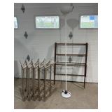 2 wood drying racks, floor lamp